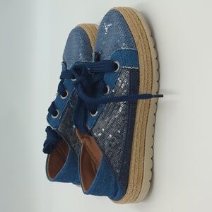 Love Rio Maisie Sequin Sneakers Lace Up Denim 9 Blue Platform Espadrille Women's